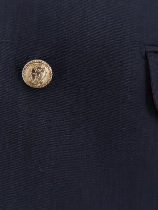  브루넬로 쿠치넬리 수트 자켓 실크 및 린넨 블레이저 블루 - BRUNELLO CUCINELLI