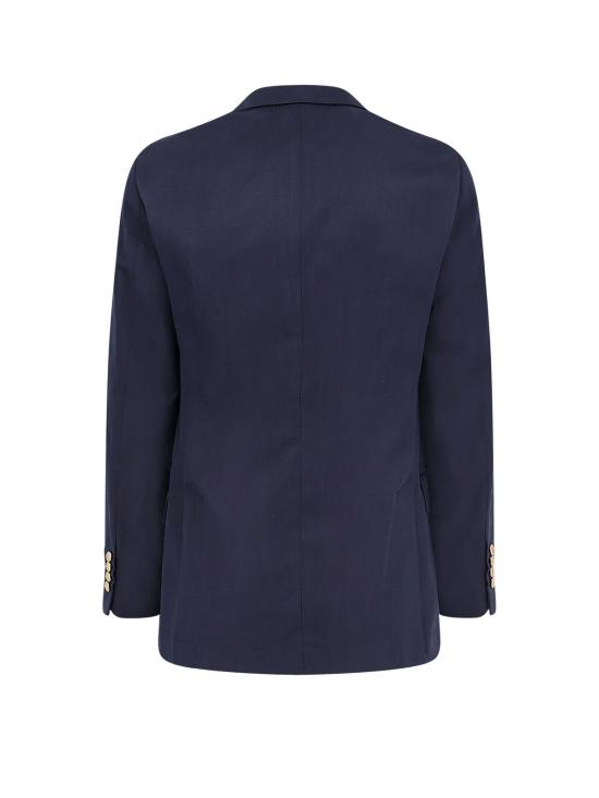  브루넬로 쿠치넬리 수트 자켓 실크 및 린넨 블레이저 블루 - BRUNELLO CUCINELLI