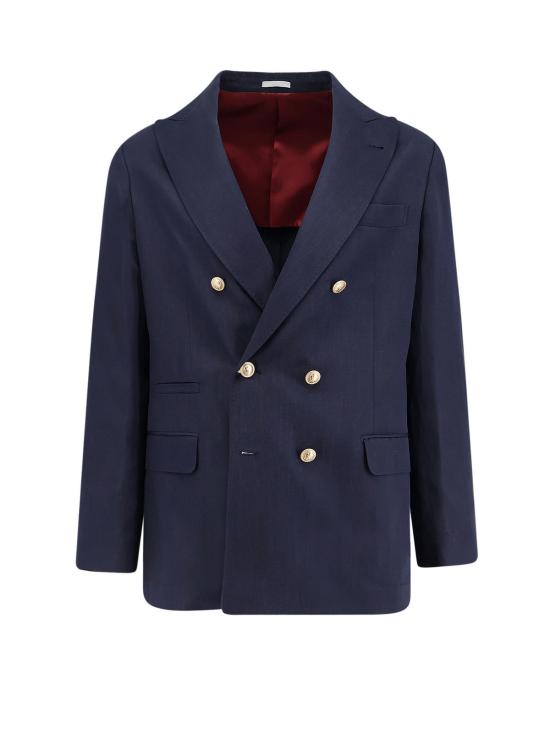  브루넬로 쿠치넬리 수트 자켓 실크 및 린넨 블레이저 블루