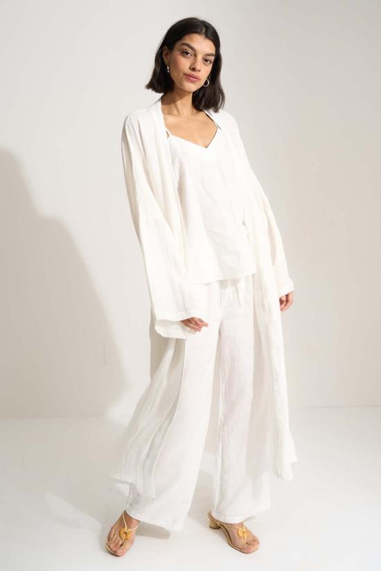  Be Idle 자켓 빈둥거리며 린넨 롱 로브를 입으세요