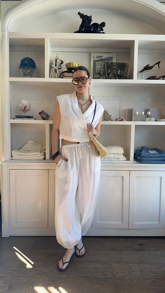  Self Contrast 베스트 셀프 콘트라스트 알레사 크롭 린넨 블레이저 베스트 스트라이프