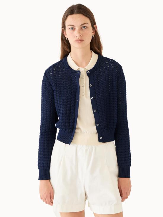  데미리 뉴욕 가디건 데밀리 클레어 코튼 크로셰  네이비 - DEMYLEE