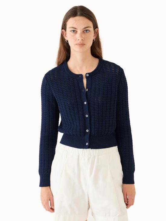  데미리 뉴욕 가디건 데밀리 클레어 코튼 크로셰  네이비 - DEMYLEE