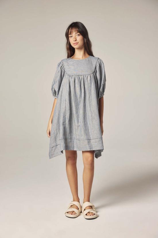  아멘테 숏 원피스 요크 스트라이프 드레스 - AMENTE