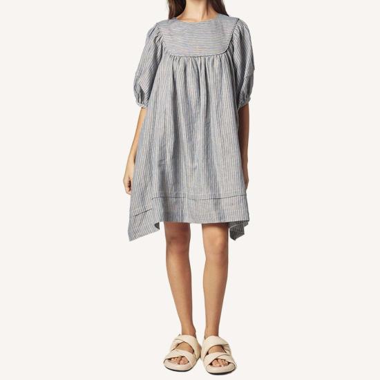  아멘테 숏 원피스 요크 스트라이프 드레스