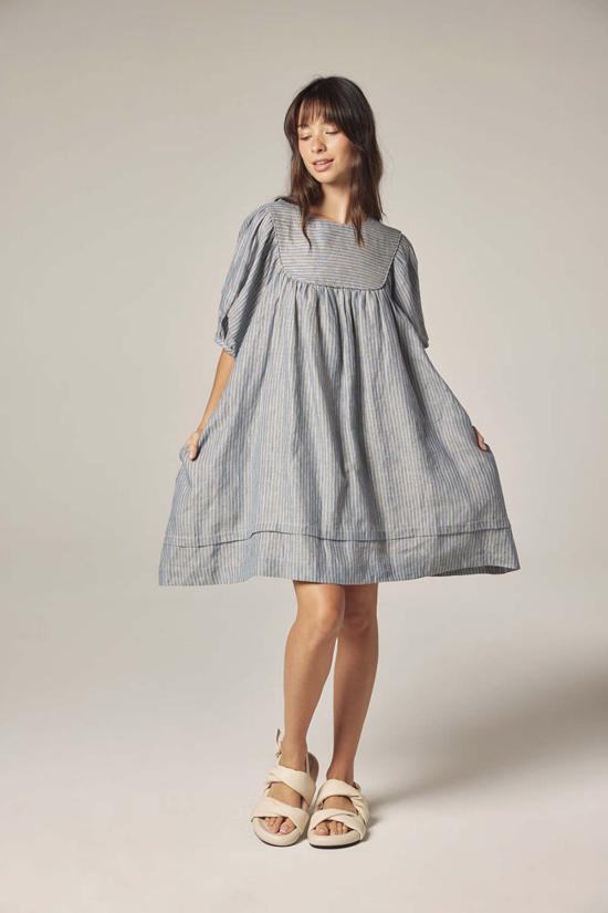  아멘테 숏 원피스 요크 스트라이프 드레스 - AMENTE