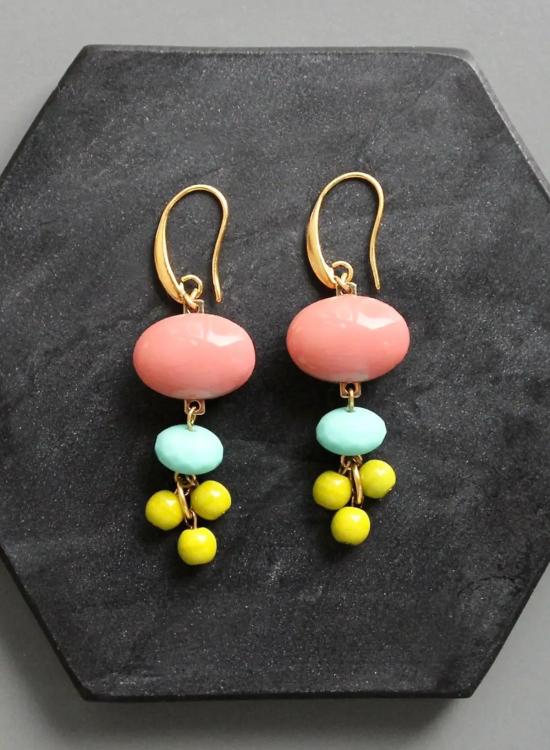  데이비드 오브리 이어링 빈티지 유리 귀걸이 산호색