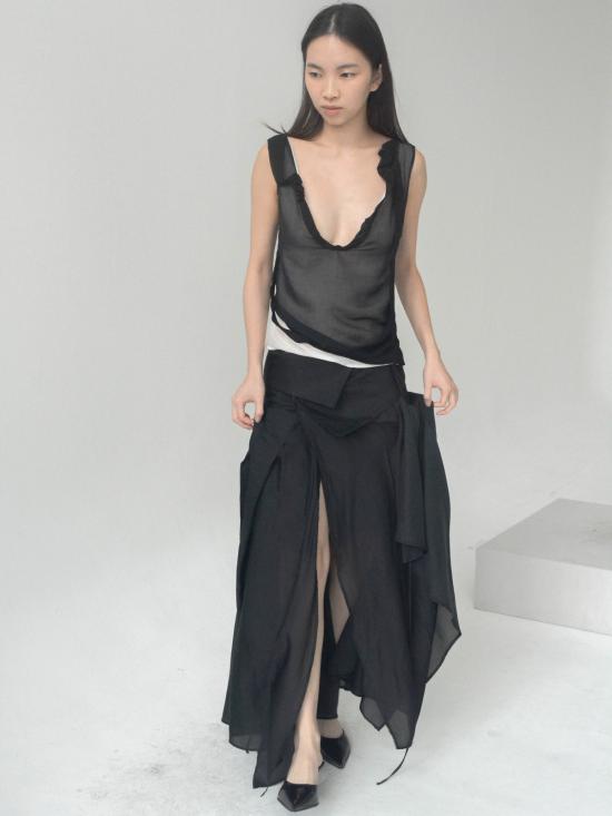  CARO CHIA 롱 스커트 카로 치아 오팔 플리츠  블랙 - OTHER BRANDS