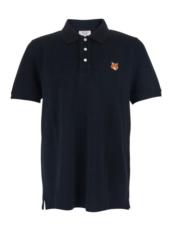  메종키츠네 폴로 티셔츠 메종 키츠네 코튼 로고 자수 폴로 셔츠 블랙