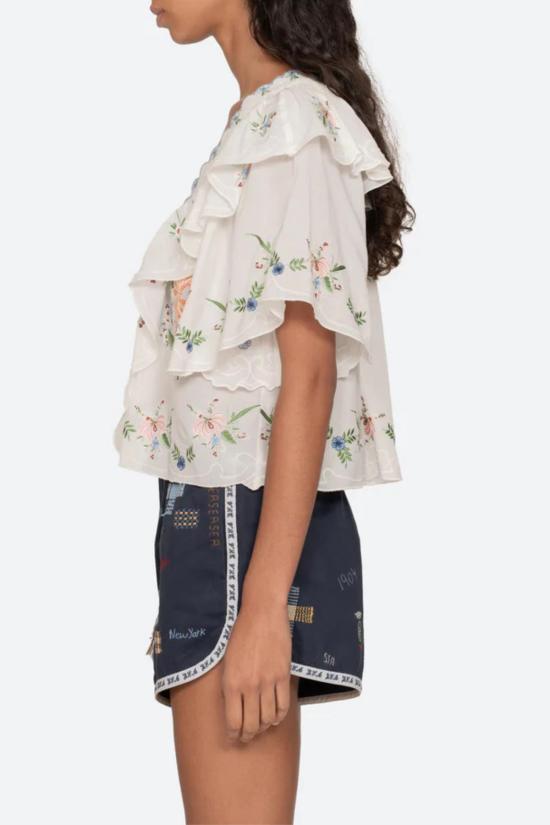  씨뉴욕 블라우스 씨뉴 세라피나 자수 프론트 타이  크림 - SEA NY