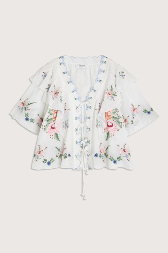  씨뉴욕 블라우스 씨뉴 세라피나 자수 프론트 타이  크림