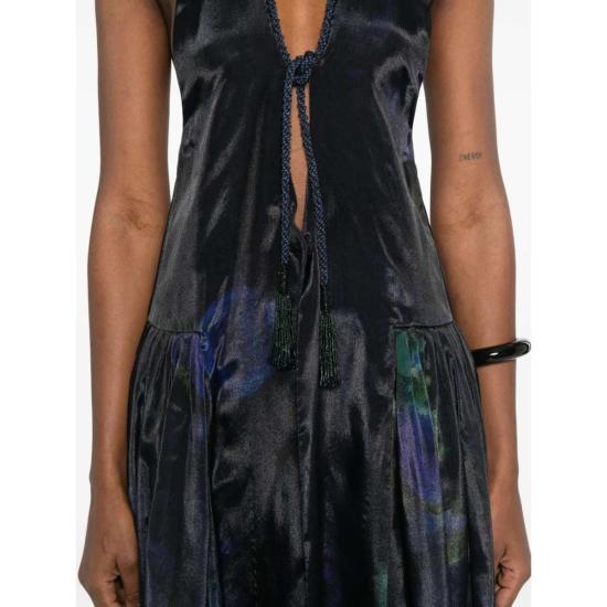  조르지오 아르마니 롱 원피스 플로럴 프린트 플리츠 드레스 (블루/그린) - GIORGIO ARMANI