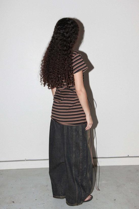  케이코 블라우스 Kk Co 랩 페플럼 랩 스트라이프 머드 - KKCO