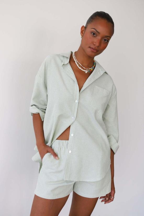  Be Idle 셔츠 핀스트라이프 버튼다운 셔츠