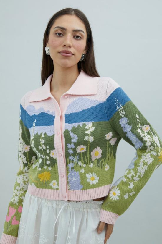  하우스오브써니 가디건 써니 선셋 블룸스 트리퍼 카디건 블러쉬 하우스 - HOUSE OF SUNNY