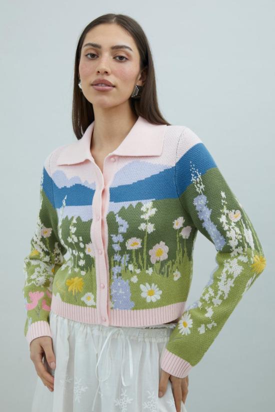  하우스오브써니 가디건 써니 선셋 블룸스 트리퍼 카디건 블러쉬 하우스 - HOUSE OF SUNNY