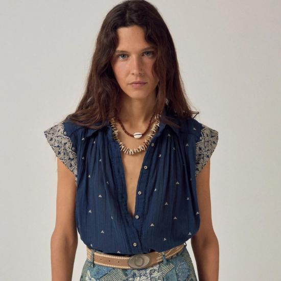  메종 호텔 블라우스 카리나 민소매 셔츠 딥 리버