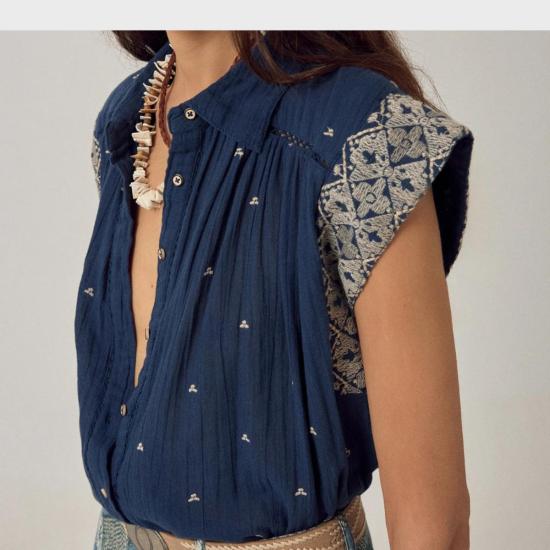  메종 호텔 블라우스 카리나 민소매 셔츠 딥 리버 - MAISON HOTEL