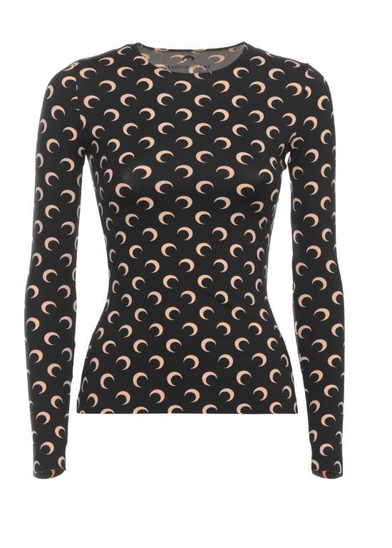 26SS 마린세르 크레센트 문 프린트 긴팔 티셔츠 WTS006A CJER0001IT99 Black