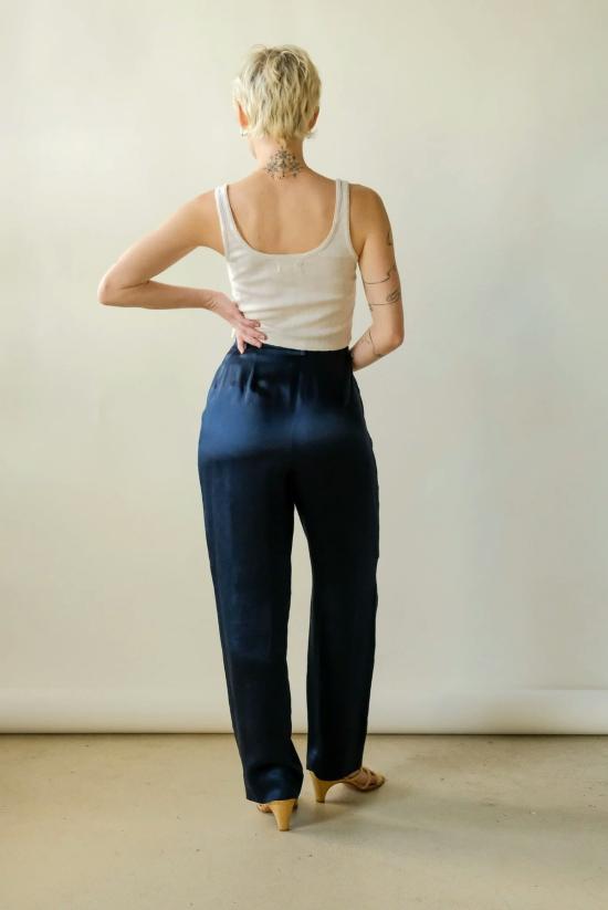  조르지오 아르마니 크롭 팬츠 실크 팬츠 미드나잇 네이비 - GIORGIO ARMANI