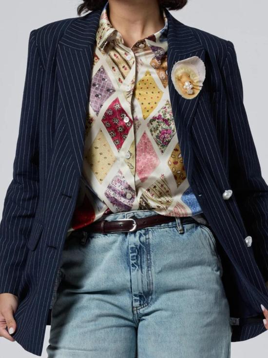  Lingua Franca 셔츠 링구아 프랑카 에머슨 버튼업 셔츠 (다이아몬드 프린트) - LINGUA FRANCA