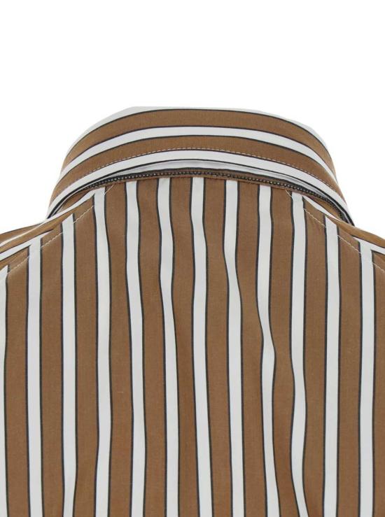  브루넬로 쿠치넬리 셔츠 모닐레 셔츠, 칼라에 모닐레 디테일과 전체적으로 스트라이프 패턴이 있는 브라운 색상. - BRUNELLO CUCINELLI