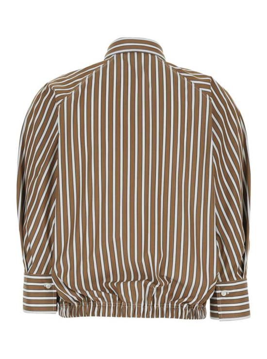 브루넬로 쿠치넬리 셔츠 모닐레 셔츠, 칼라에 모닐레 디테일과 전체적으로 스트라이프 패턴이 있는 브라운 색상. - BRUNELLO CUCINELLI
