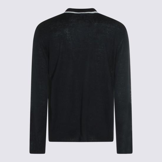  조르지오 아르마니 폴로 티셔츠 네이비 린넨 실크 블렌드 폴로 셔츠 - GIORGIO ARMANI