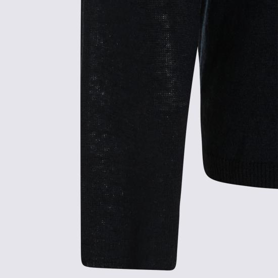  조르지오 아르마니 폴로 티셔츠 네이비 린넨 실크 블렌드 폴로 셔츠 - GIORGIO ARMANI