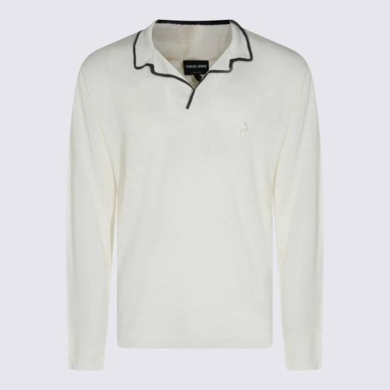  조르지오 아르마니 폴로 티셔츠 린넨 실크 블렌드 폴로 셔츠 화이트