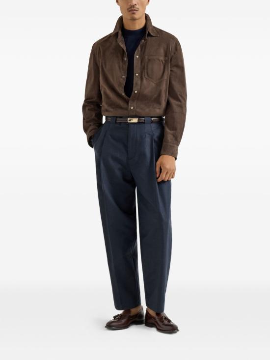 26SS 브루넬로 쿠치넬리 스웨이드 오버긴팔 셔츠 MPCFN2039 C8552 Brown - BRUNELLO CUCINELLI