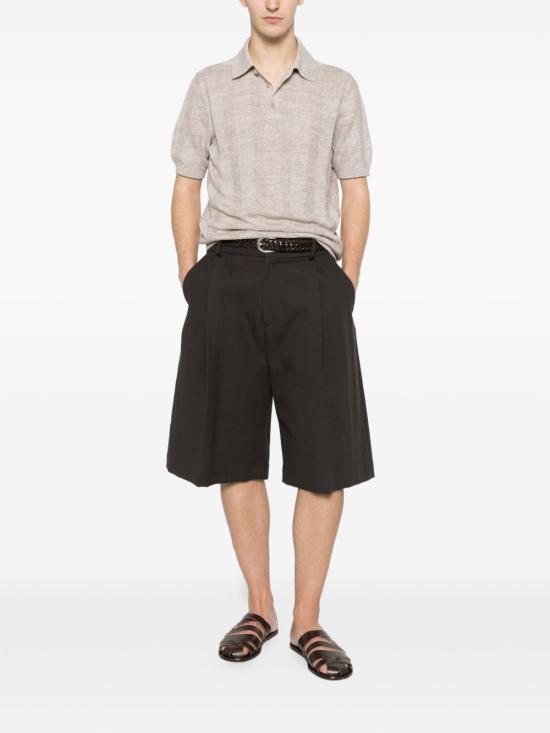 26SS 브루넬로 쿠치넬리 와이드 립 코튼 리넨니트 폴로셔츠 M2L707815 CAY04 Beige - BRUNELLO CUCINELLI