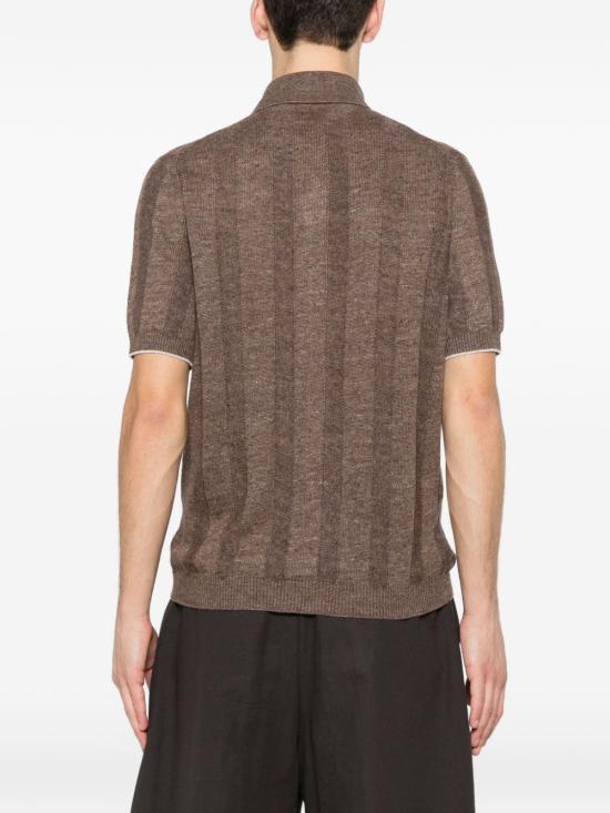 26SS 브루넬로 쿠치넬리 리넨 립 코튼 반소매 셔츠 M2L707805 CNO22 Brown - BRUNELLO CUCINELLI