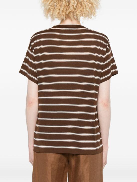 26SS 브루넬로 쿠치넬리 버진 울 & 캐시미어 라이트웨이트 스파클링 스트라이프 니트 티셔츠 M14854100 CTX08 Brown - BRUNELLO CUCINELLI