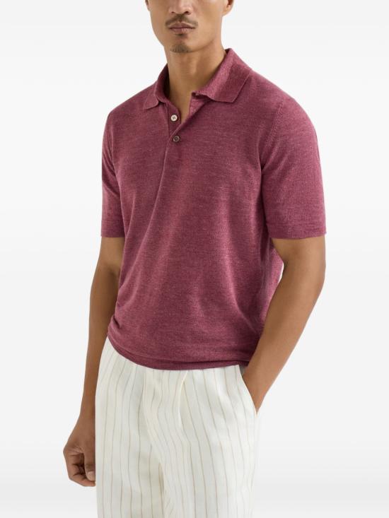 26SS 브루넬로 쿠치넬리 린넨 코튼 니트 폴로 셔츠 M2L00315 C7796 Corallo - BRUNELLO CUCINELLI