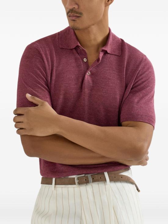 26SS 브루넬로 쿠치넬리 린넨 코튼 니트 폴로 셔츠 M2L00315 C7796 Corallo - BRUNELLO CUCINELLI