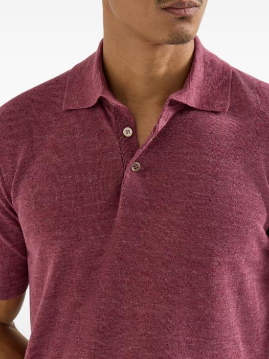26SS 브루넬로 쿠치넬리 린넨 코튼 니트 폴로 셔츠 M2L00315 C7796 Corallo - BRUNELLO CUCINELLI