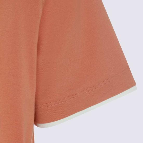  브루넬로 쿠치넬리 반팔 티셔츠 Brunello Cucinelli 라이트 오렌지 코튼 티셔츠 - BRUNELLO CUCINELLI