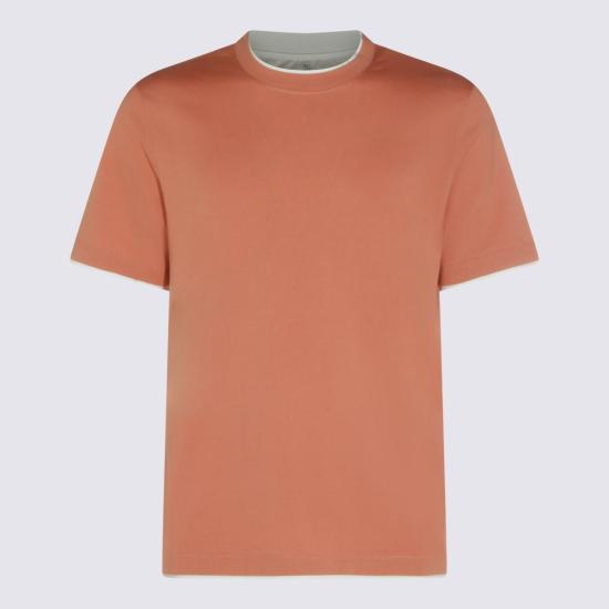  브루넬로 쿠치넬리 반팔 티셔츠 Brunello Cucinelli 라이트 오렌지 코튼 티셔츠