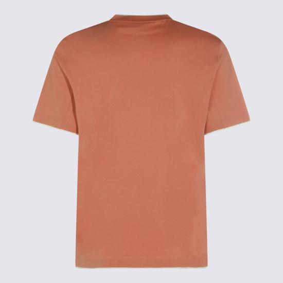  브루넬로 쿠치넬리 반팔 티셔츠 Brunello Cucinelli 라이트 오렌지 코튼 티셔츠 - BRUNELLO CUCINELLI