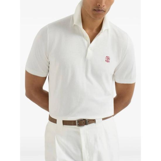  브루넬로 쿠치넬리 폴로 티셔츠 경량 니트 로고 자수 폴로 셔츠 베이지 - BRUNELLO CUCINELLI