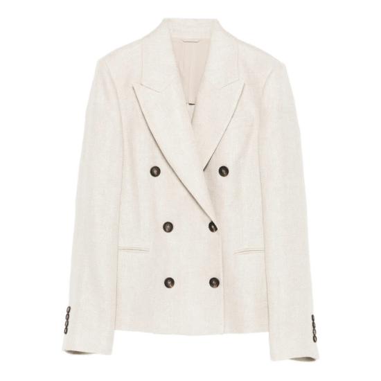  브루넬로 쿠치넬리 수트 자켓 헤링본 더블 브레스티드 블레이저 베이지