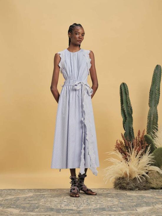  Kika Vargas 롱 원피스 키카 바르가스 한나 드레스 블루 스트라이프 코튼