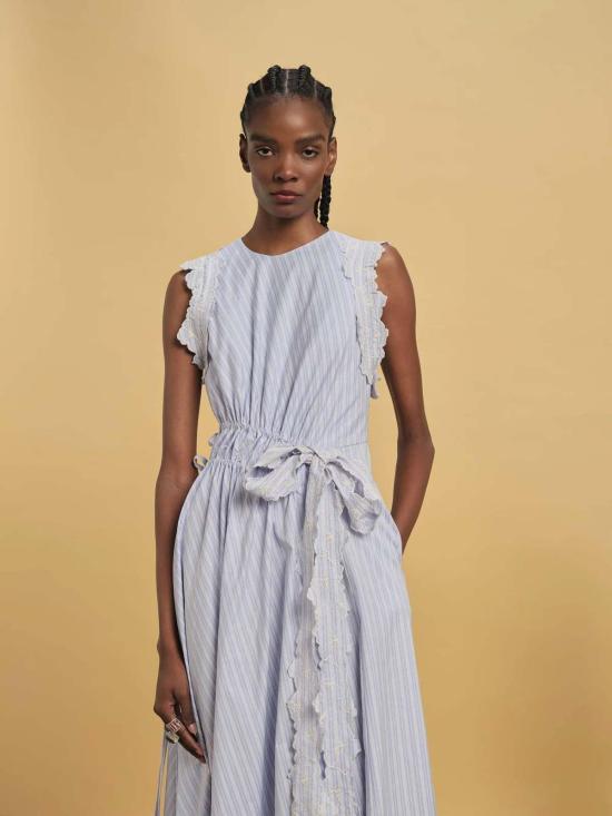  Kika Vargas 롱 원피스 키카 바르가스 한나 드레스 블루 스트라이프 코튼 - KIKA VARGAS