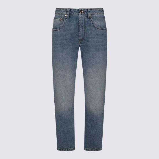  브루넬로 쿠치넬리 데님 팬츠 블루 코튼 진 다크 워시 데님