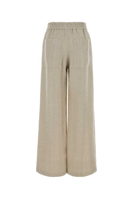  브루넬로 쿠치넬리 스트레이트 팬츠 Brunello Cucinelli 멜란지 베이지 리넨 블렌드 와이드 레그 팬츠 - BRUNELLO CUCINELLI
