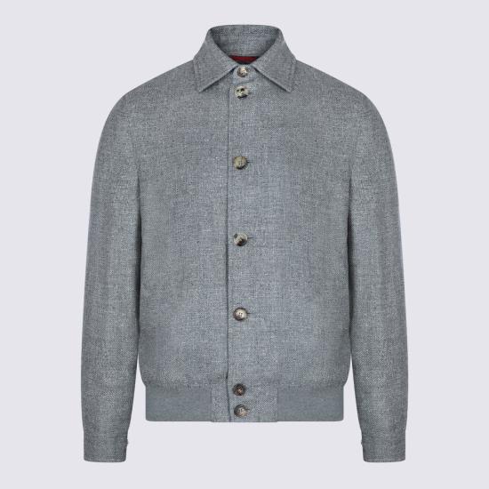  브루넬로 쿠치넬리 자켓 그레이 실크 린넨 블렌드 캐주얼 재킷