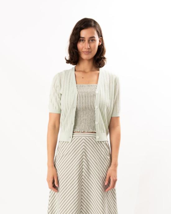  릴라 피 가디건 릴라 P. 오픈 스티치 V넥  블루 미스트