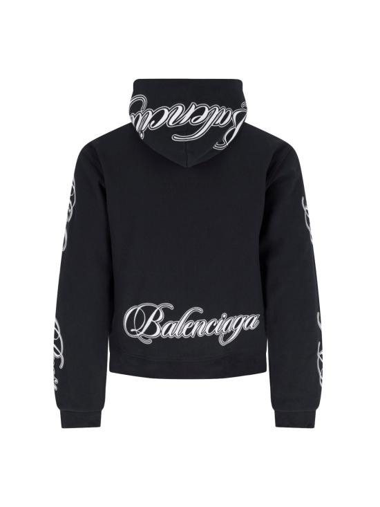  발렌시아가 후드 티셔츠 지퍼 후드티 필기체 블랙 - BALENCIAGA
