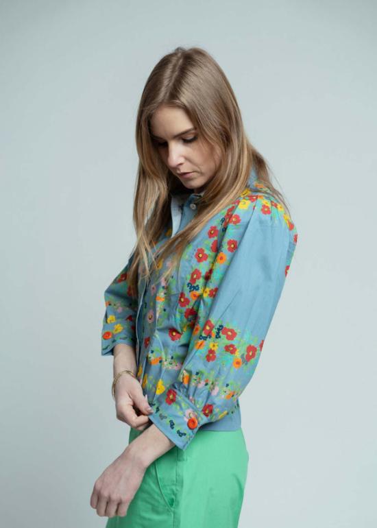  Hope for Flowers 블라우스 꽃을 향한 희망 소녀 셔츠 샴브레이 플로럴